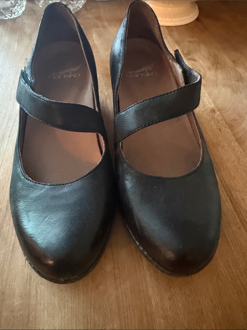 Dansko Black Leather Mary Jane Flats with Strap
